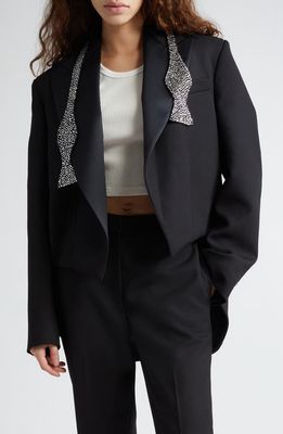 Stella McCartney Wool Twill Tailcoat Tuxedo Jacket with Crystal Embellished Bow Tie in 1000 - Black