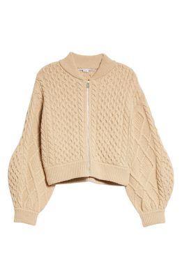 Stella McCartney Zip Front Mixed Stitch Wool Sweater in 9801 Light Camel