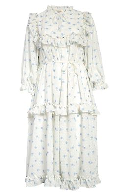 STELLA NOVA Barbara Floral Clip Dot Long Sleeve Dress in Soft Blue