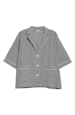 STELLA NOVA Viga Joe Short Sleeve Cotton Button-Up Shirt in White/Black
