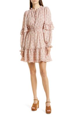 STELLAH Floral Ruffle Trim Long Sleeve Dress in Rose