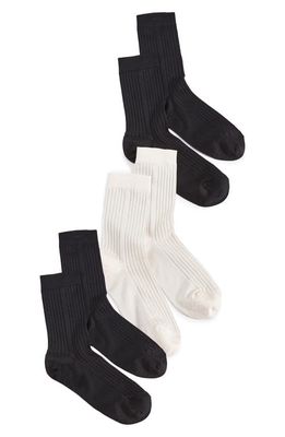 Stems 3-Pack Silky Rib Crew Socks in Black/Ivory/Black