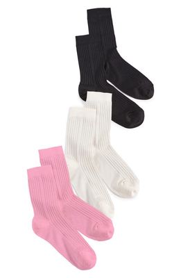 Stems 3-Pack Silky Rib Crew Socks in Ivory/Black/Pink