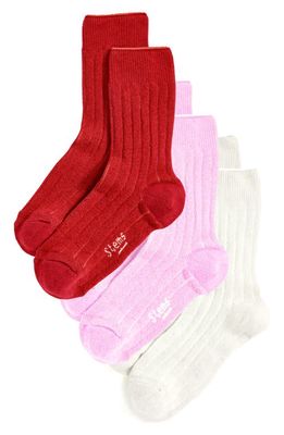 Stems 3-Pack Wool Blend Crew Socks in Red/Pink/Ivory