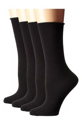 Stems 4-Pack Roll-Top Crew Socks in Black
