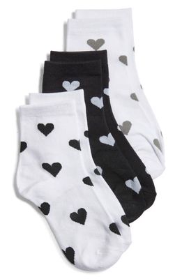 Stems Assorted 3-Pack Heart Crew Socks in White/Black Assorted 