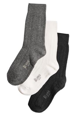 Stems Assorted 3-Pack Luxe Merino Wool & Cashmere Blend Crew Socks in Black/Grey/Ivory