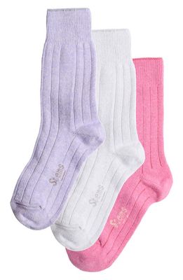 Stems Assorted 3-Pack Luxe Merino Wool & Cashmere Blend Crew Socks in Ivory/Periwinkle/Rose