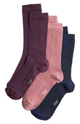 Stems Assorted 3-Pack Rib Socks in Navy/Rosa/Mauve 