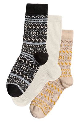 Stems Assorted 3-Pack Snowflake Crew Socks Gift Box in Camel/Ivory/Black