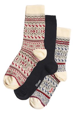 Stems Assorted 3-Pack Snowflake Crew Socks Gift Box in Red/Black/Ivory