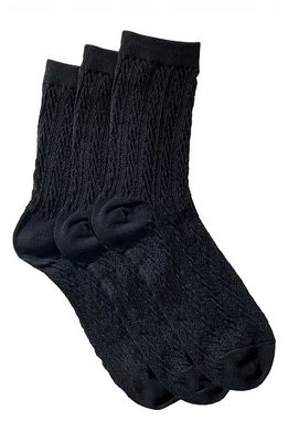 Stems Assorted 3-Pack Woven Texture Crew Socks in Black