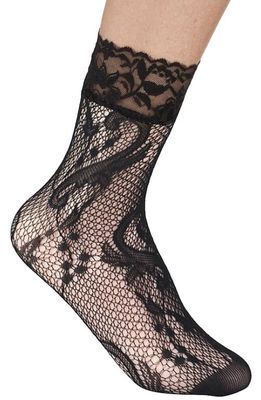 Stems Dynasty Fleur de Lis Fishnet Quarter Socks in Black