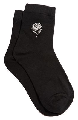 Stems Floral Embroidered Cotton Blend Quarter Socks in Black