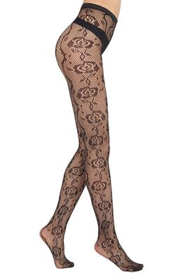 Stems Floral Squiggle Fishnet Tights in Black