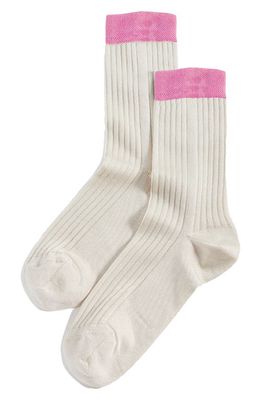 Stems Silky Colorblock Rib Crew Socks in Ivory/Pink