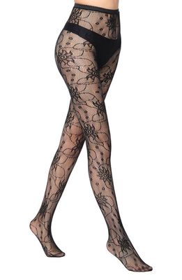 Stems Wildflower Floral Fishnet Tights in Black