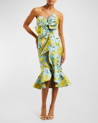 Stephanie Strapless Bow-Front Midi Dress