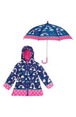 Stephen Joseph Print Raincoat & Umbrella Set in Rainbow