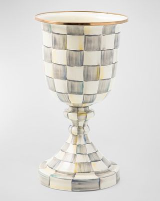 Sterling Check Enamel Pedestal Vase