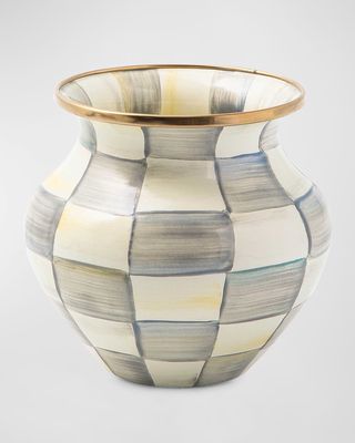 Sterling Check Enamel Vase