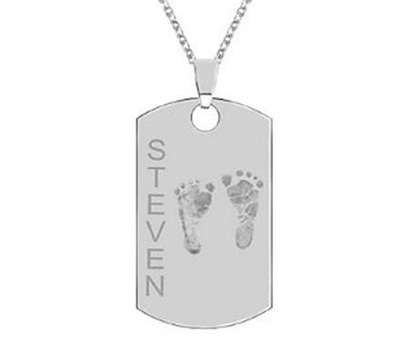 Sterling Footprint Dog Tag Pendant w/ Chain