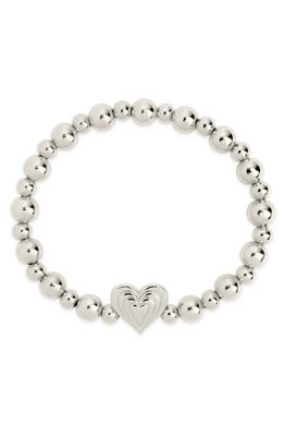 Sterling Forever Beating Heart Beaded Stretch Bracelet in Silver