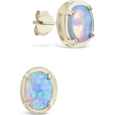 Sterling Forever Blue Lab Created Opal Oval Stud Earrings in Silver 