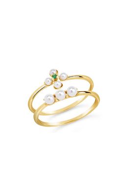 Sterling Forever Cara Set of 2 Imitation Pearl & Cubic Zirconia Stackable Rings in Gold 