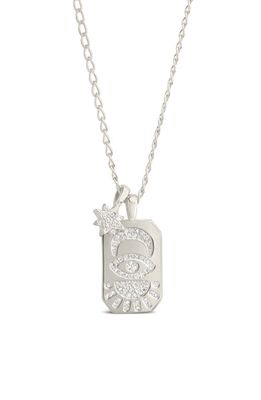 Sterling Forever Galexi Pavé Dog Tag Pendant Necklace in Silver