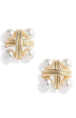 Sterling Forever Rope & Imitation Pearl Stud Earrings in Gold