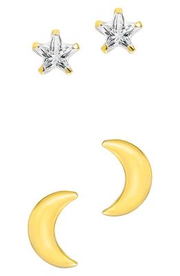 Sterling Forever Set of 2 Crescent & Star Stud Earrings in Gold