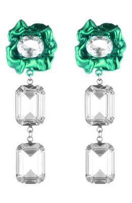 Sterling King Ada Floral Crystal Drop Earrings in Emerald
