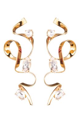 Sterling King Crystal Ribbon Drop Earrings in Gold 