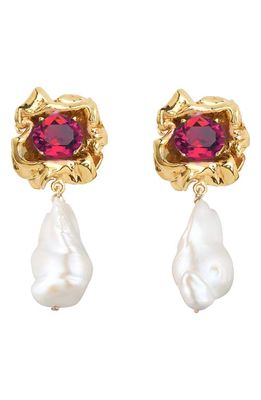 Sterling King Lola Baroque Pearl Drop Earrings in Gold - Ruby