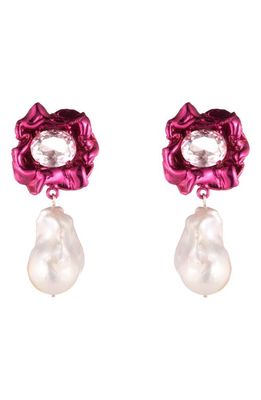 Sterling King Lola Floral Baroque Pearl Drop Earrings in Fuchsia