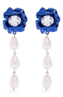 Sterling King Lola Floral Freshwater Pearl Drop Earrings in Cobalt