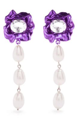 Sterling King Lola Floral Freshwater Pearl Drop Earrings in Violet