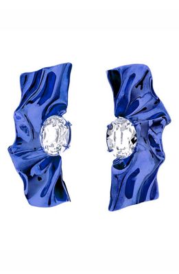 Sterling King Pleat Crystal Earrings in Cobalt