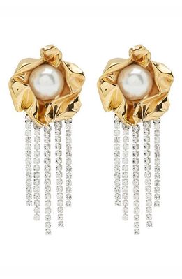 Sterling King Titania Imitation Pearl & Crystal Fringe Earrings in Gold