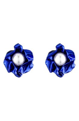 Sterling King Titania Imitation Pearl Drop Earrings in Cobalt