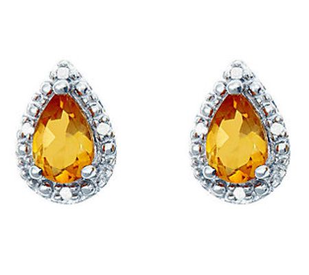 Sterling Pear-Shaped Gemstone Stud Earrings w/ Diamond Accent