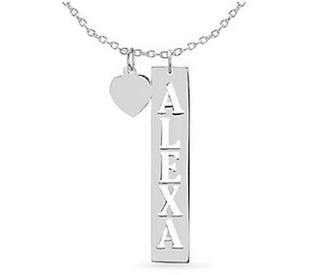 Sterling Personalized Bar Necklace with Heart C harm