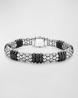 Sterling Silver 18K Black Caviar Station Bracelet, 9mm