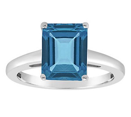 Sterling Silver 3.80 cttw Emerald-Cut London Bl ue Topaz Ring