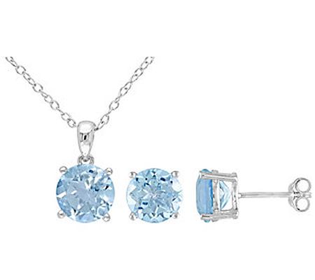 Sterling Silver 7.50 cttw Blue Topaz Earring & Necklace Set