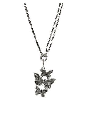 Sterling Silver & 0.88 TCW Diamond Butterfly Pendant Necklace