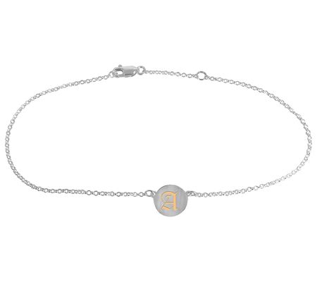 Sterling Silver & 14K Gold Initial Disc Ankle B racelet