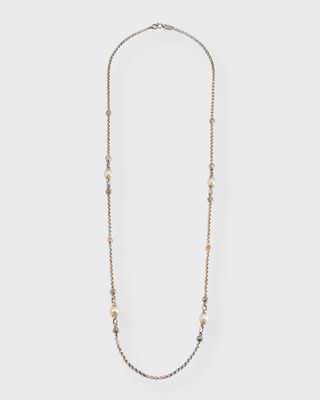 Sterling Silver and 18K Gold Pearl Station Necklace, 36"