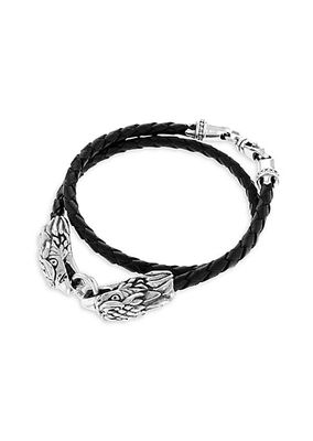 Sterling Silver & Leather Double Eagle Braided Bracelet